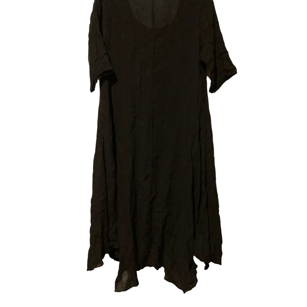 Luna Luz Womens A Line Dress Black Midi Scoop Neck Long Sleeve 100% Linen M New‎